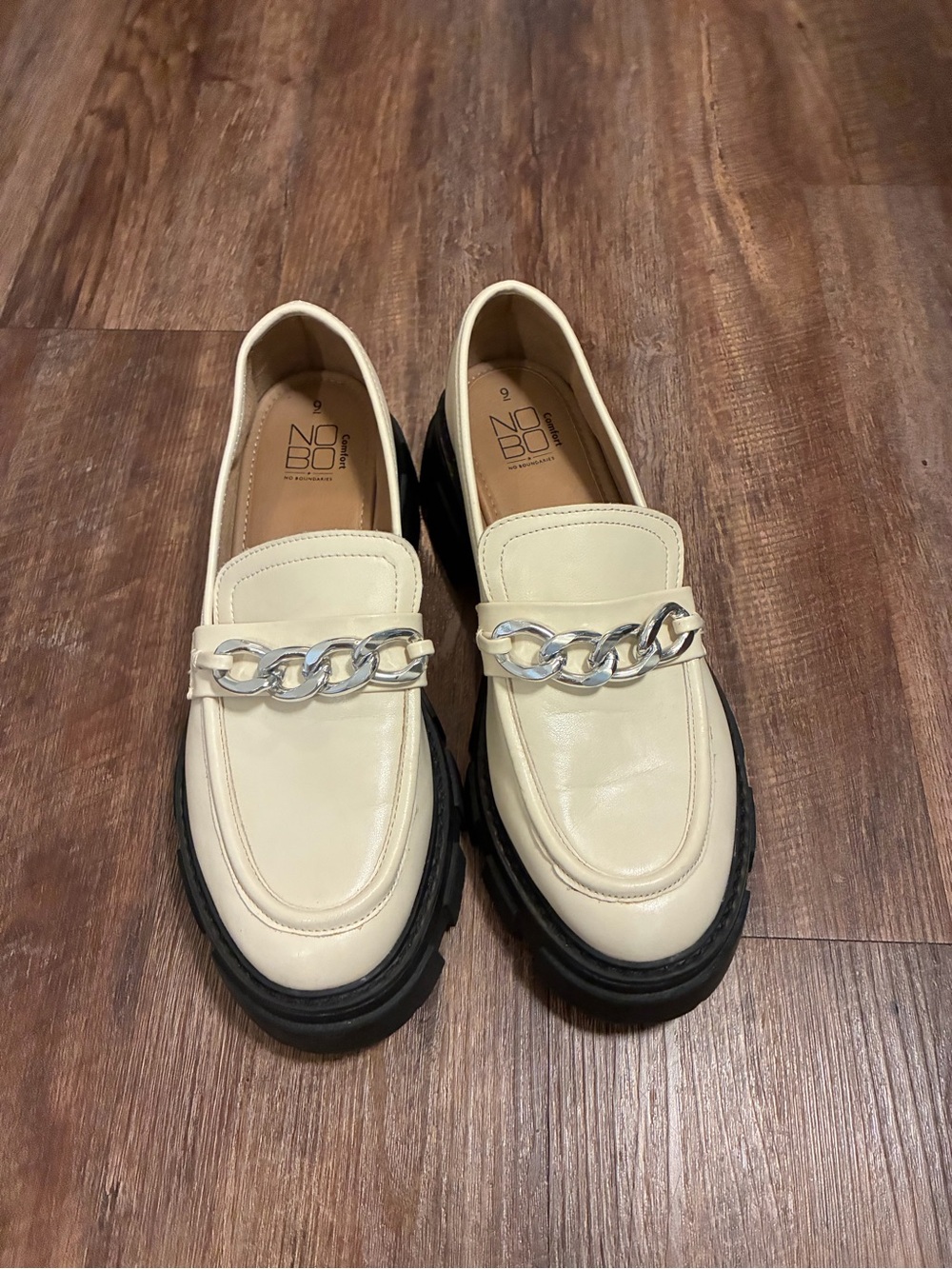 NOBO Y2K Preppy Cream Chain-Trim Lug Sole Grunge Loafers Size 9